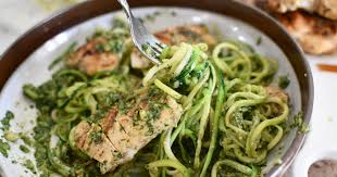 Zucchini Noodles with Pesto Chicken & Fermented Veggies